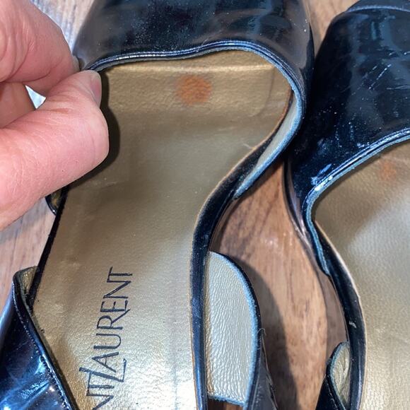 Yves St. Laurent Black Patent Leather Square Peep Toe Vintage Platforms Sz 9 - Picture 8 of 8
